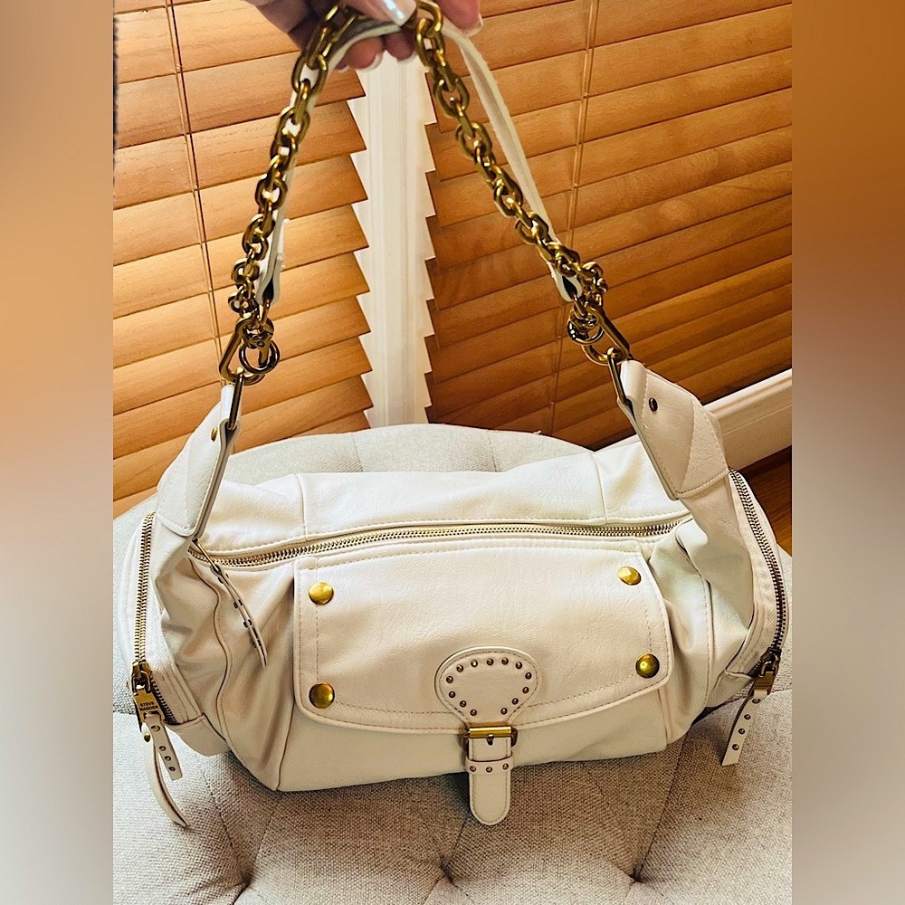 Steve Madden Cream Shoulder Bag with Gold Accents